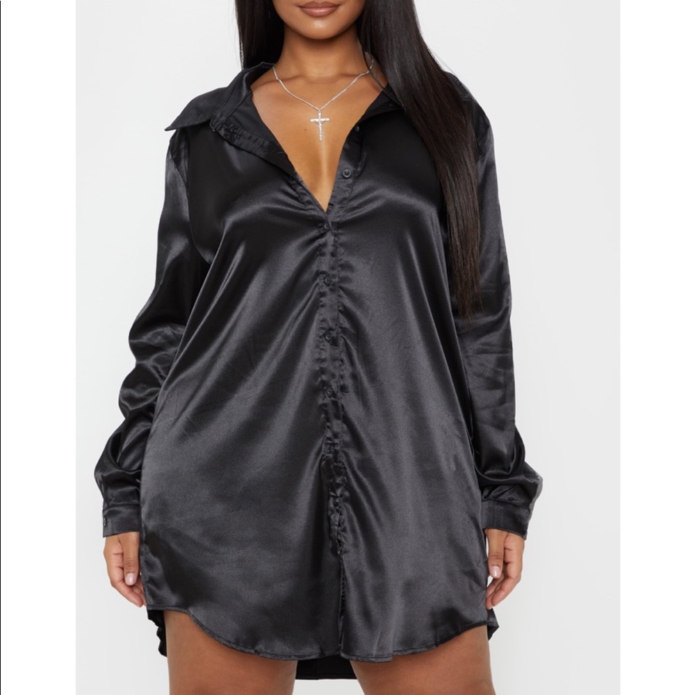 Satin Button Shirt Dress